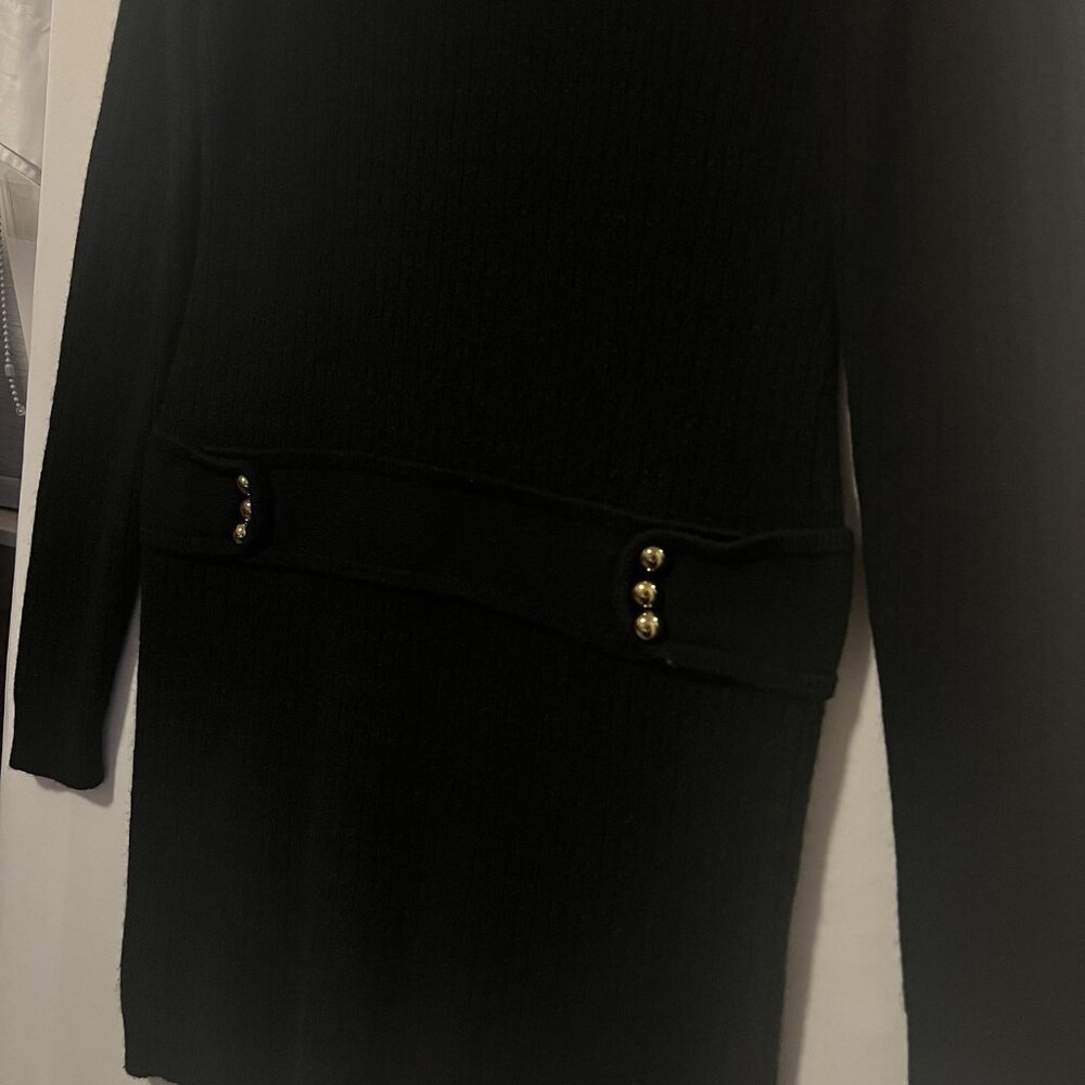 Aqua Women's 100% Cashmere Black Cable Knit Dress Size Large Long Sleeves - Picture 7 of 8